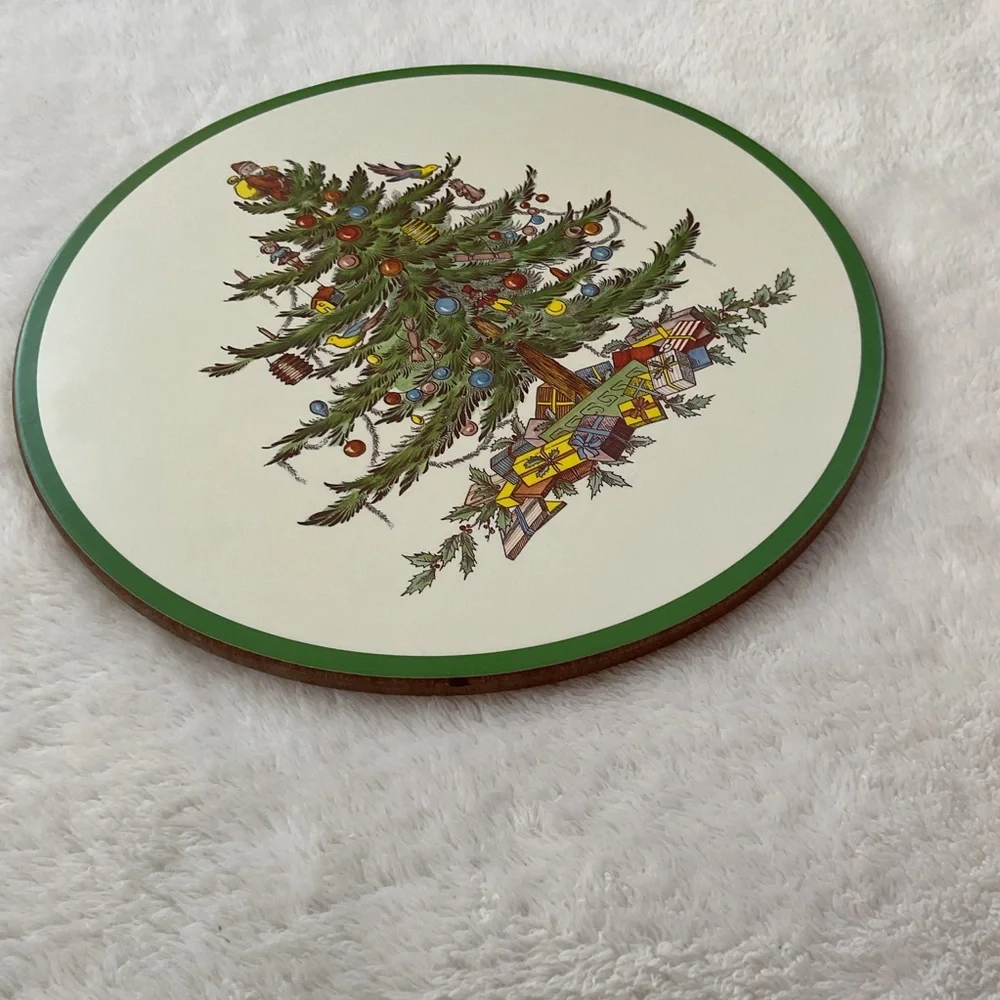 Spode Christmas Tree Trivet 10” Cork Back Hot Plate Holiday Kitchen Decor